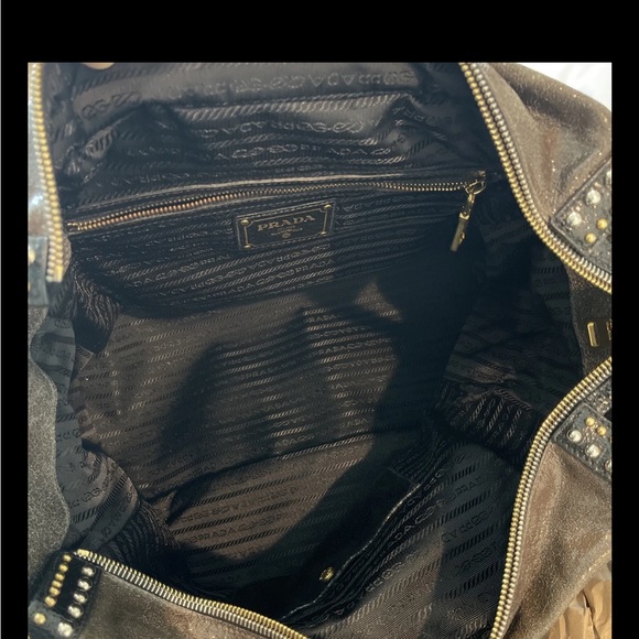 💖PRADA Talco Craquele Leather Gold & Silver Studded Tote Bag. - Picture 6 of 12